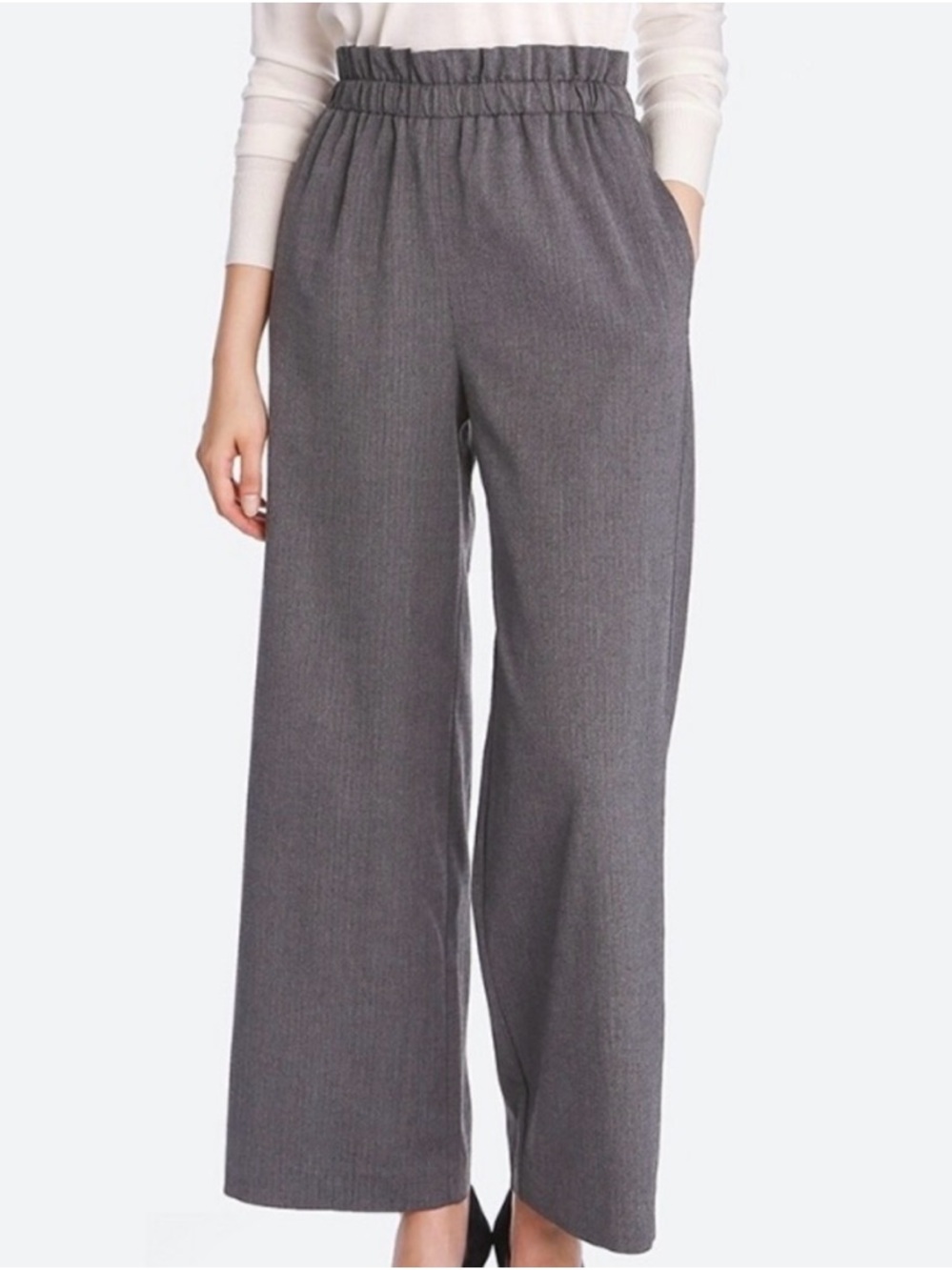 EUC Uniqlo high waisted gathered paper bag elastic waist wide leg pants XS, grey